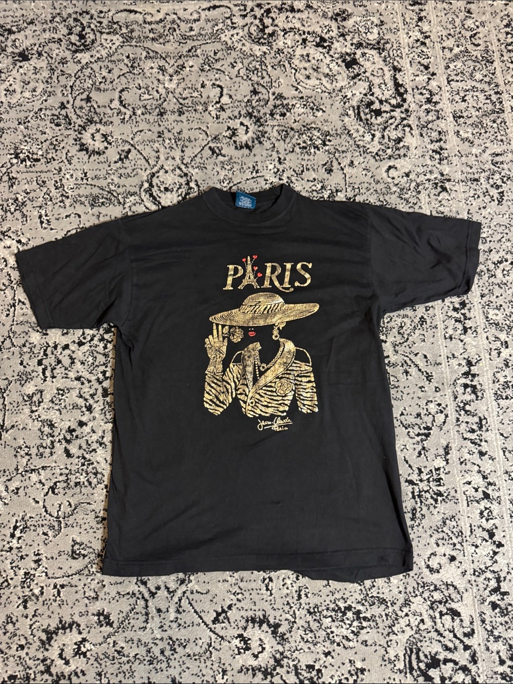 Vintage Black Tee with Gold Paris Graphic